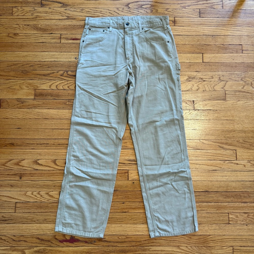 Carhartt Pants Men's 34x32 Kakhi Loose Fit B159 GKH Carpenter Cargo Utility Tan